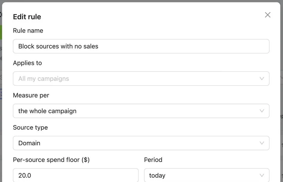 Automations Engine: Edit any rule: campaigns, period and source type