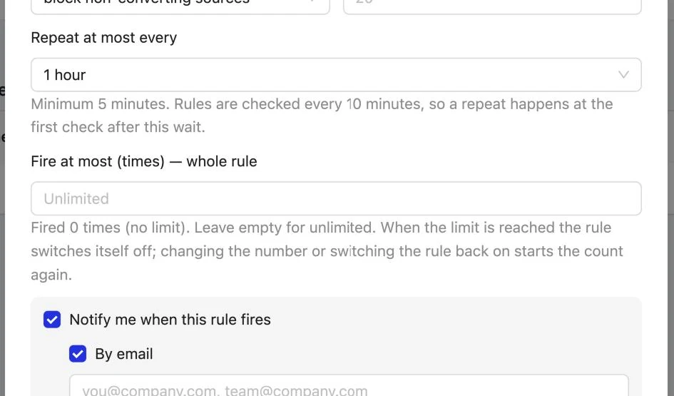 Automations Engine: Get an email each time a rule fires