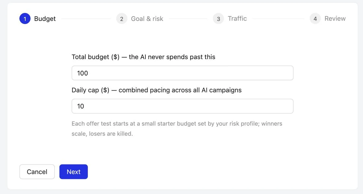 AI Campaign Builder: Set budget, goal and risk once