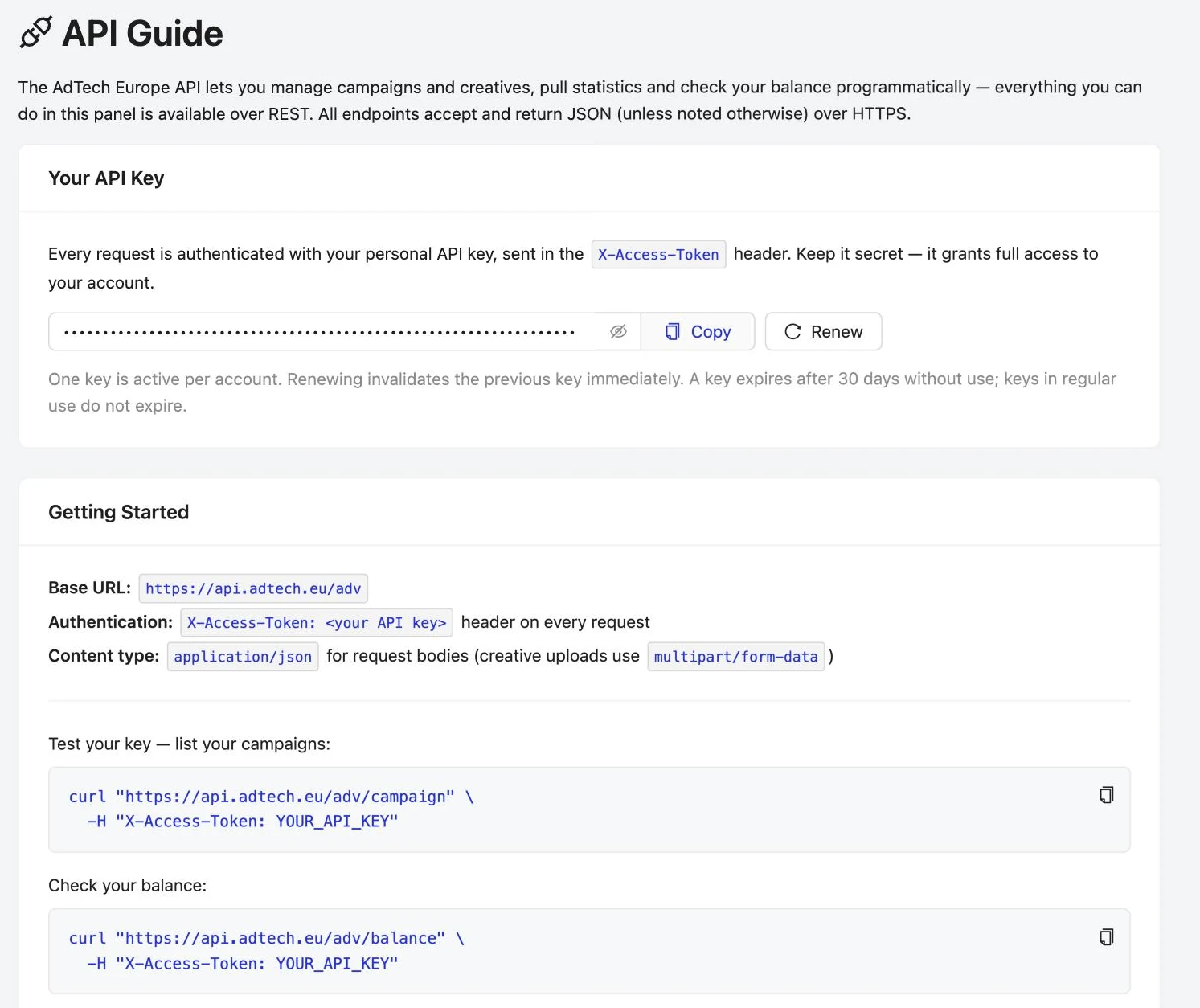 API Access: REST API with ready examples