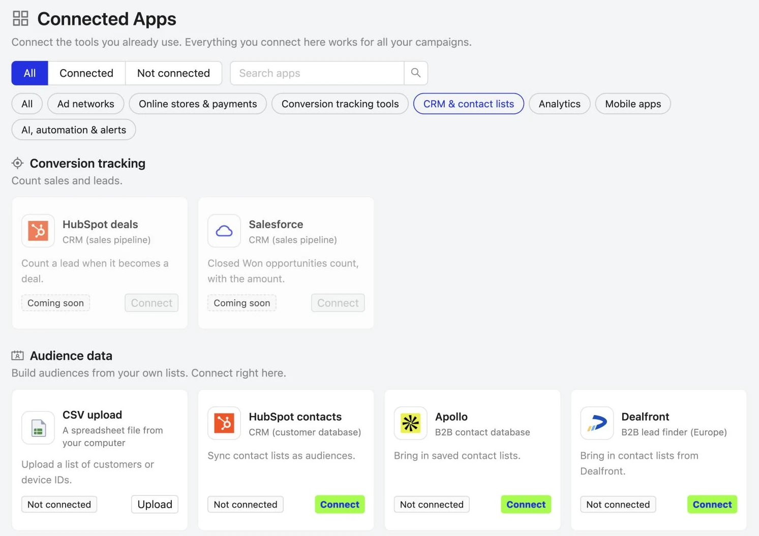 Audience Import: CSV, HubSpot, Salesforce and more