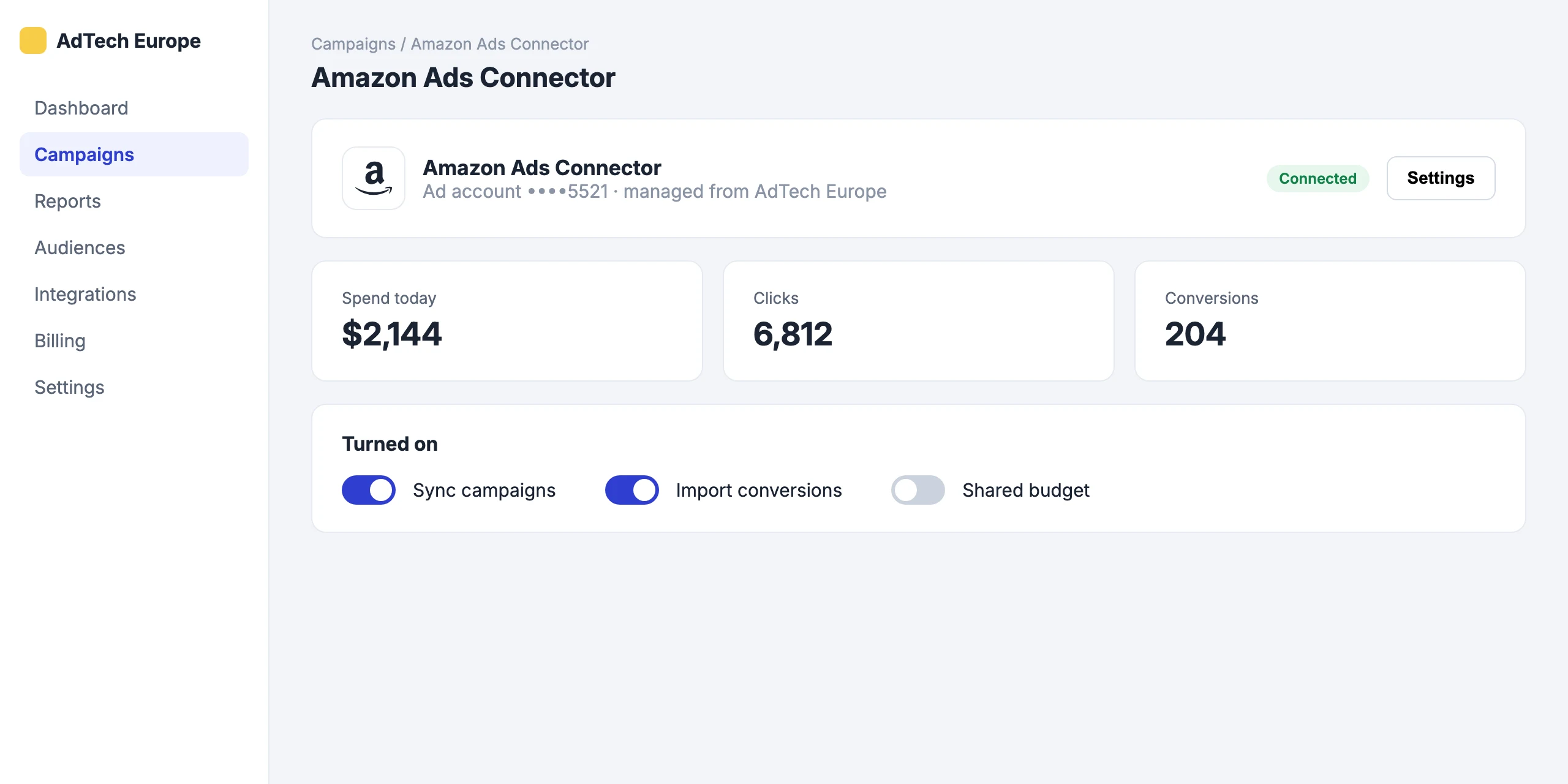 Amazon Ads Connector: Run Amazon Ads Connector from one dashboard
