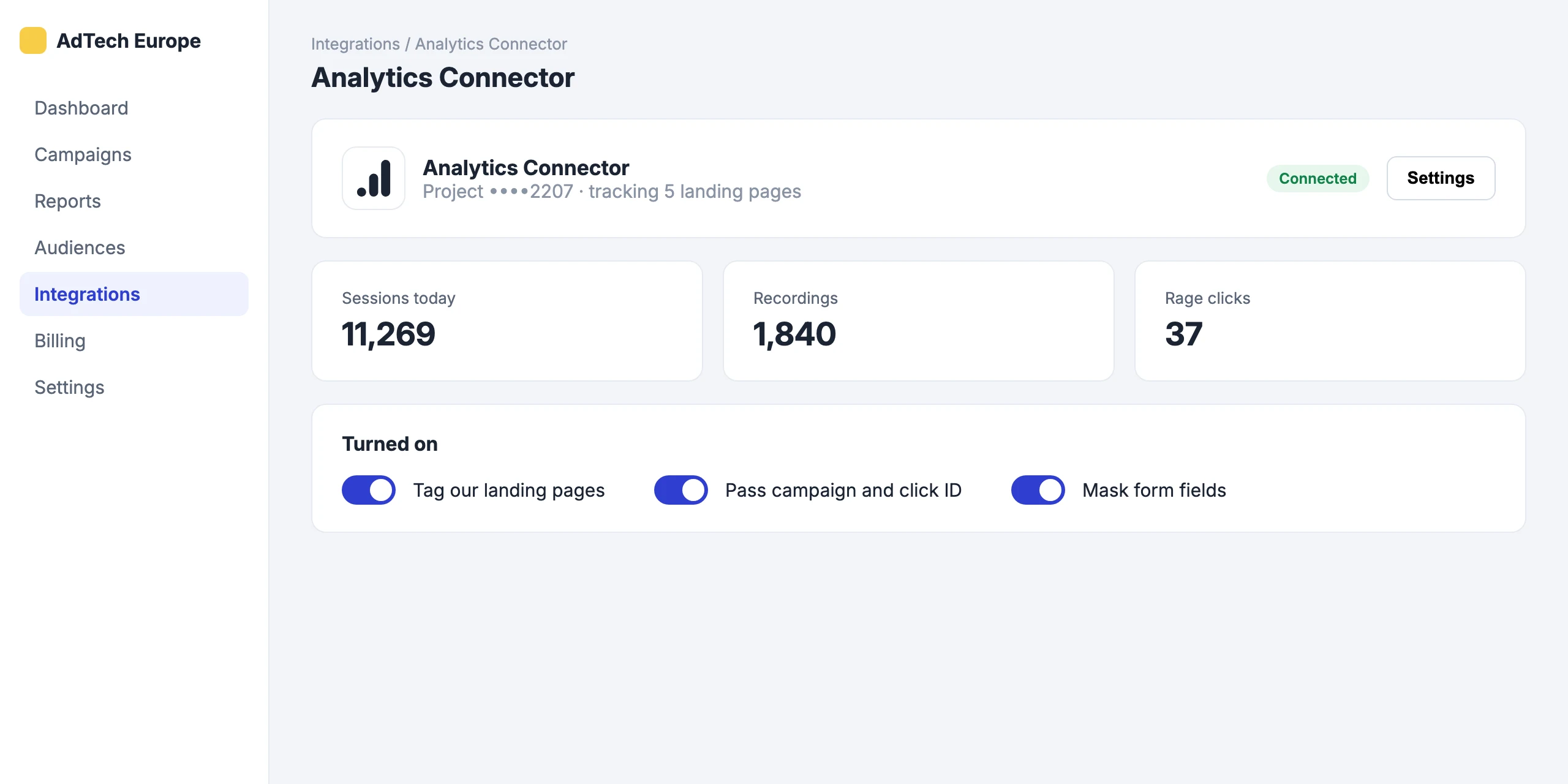 Analytics Connector: Analytics Connector on every landing page