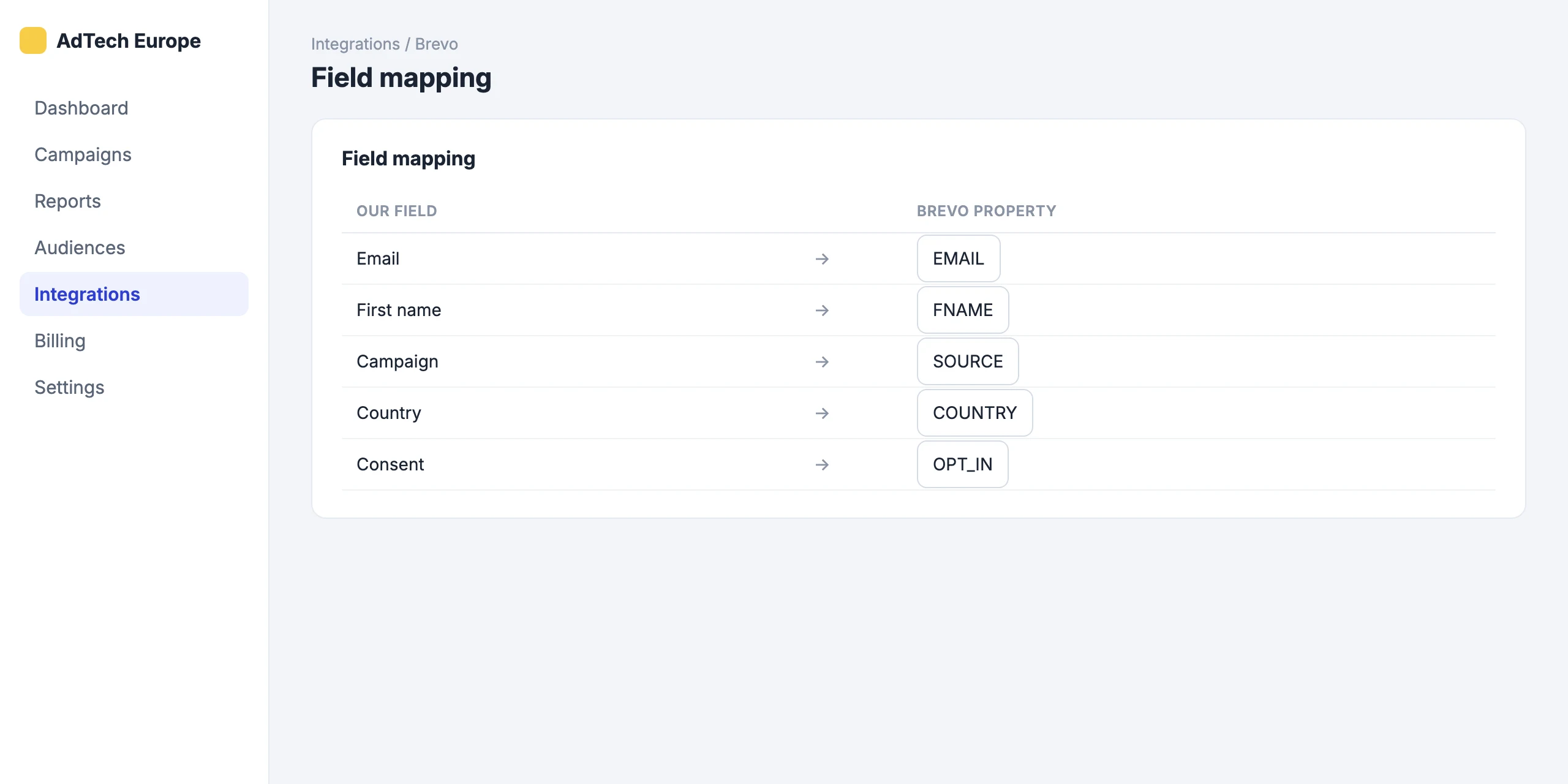 Brevo: Map our fields to Brevo properties