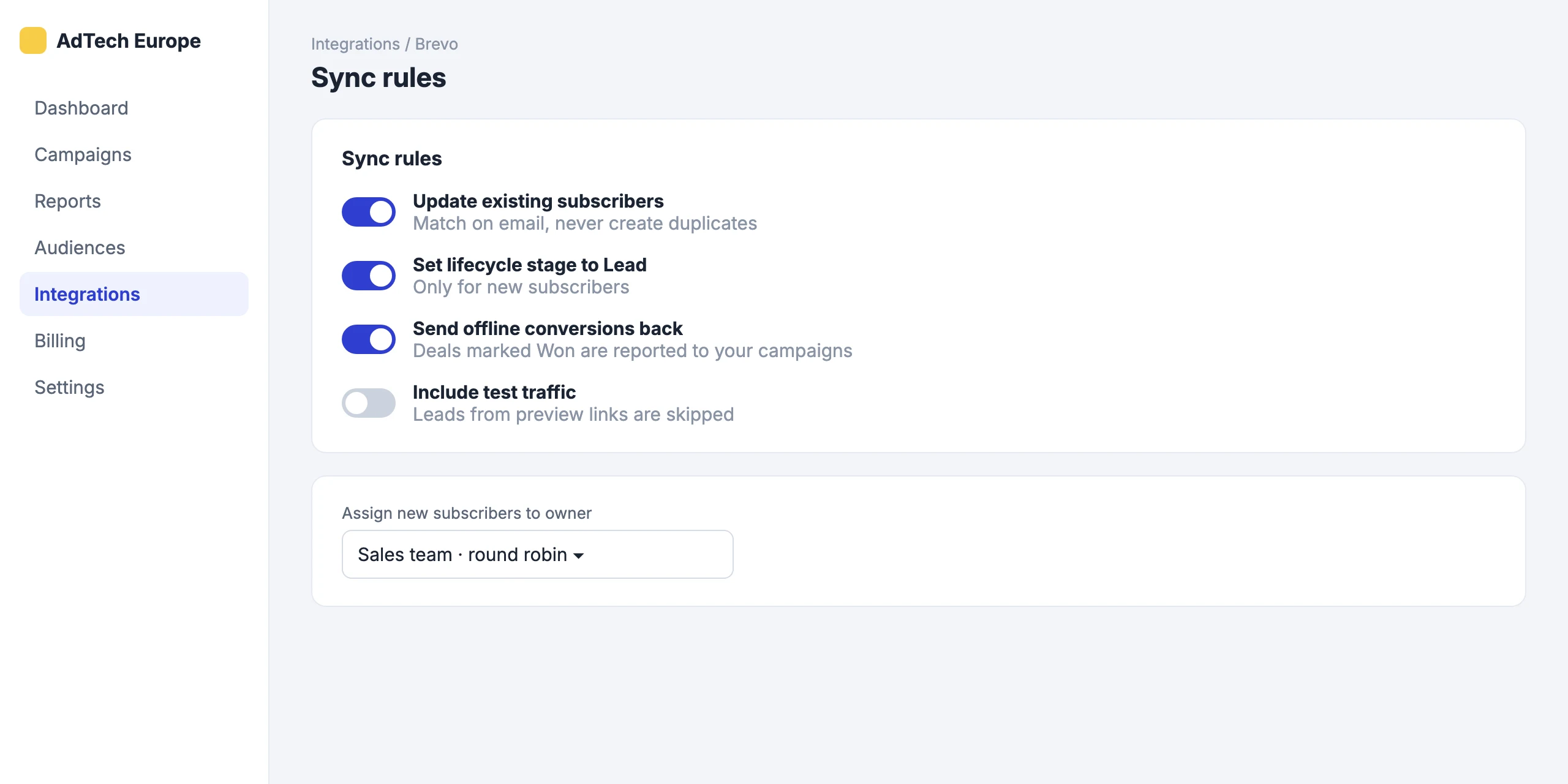 Brevo: Choose what is created and updated