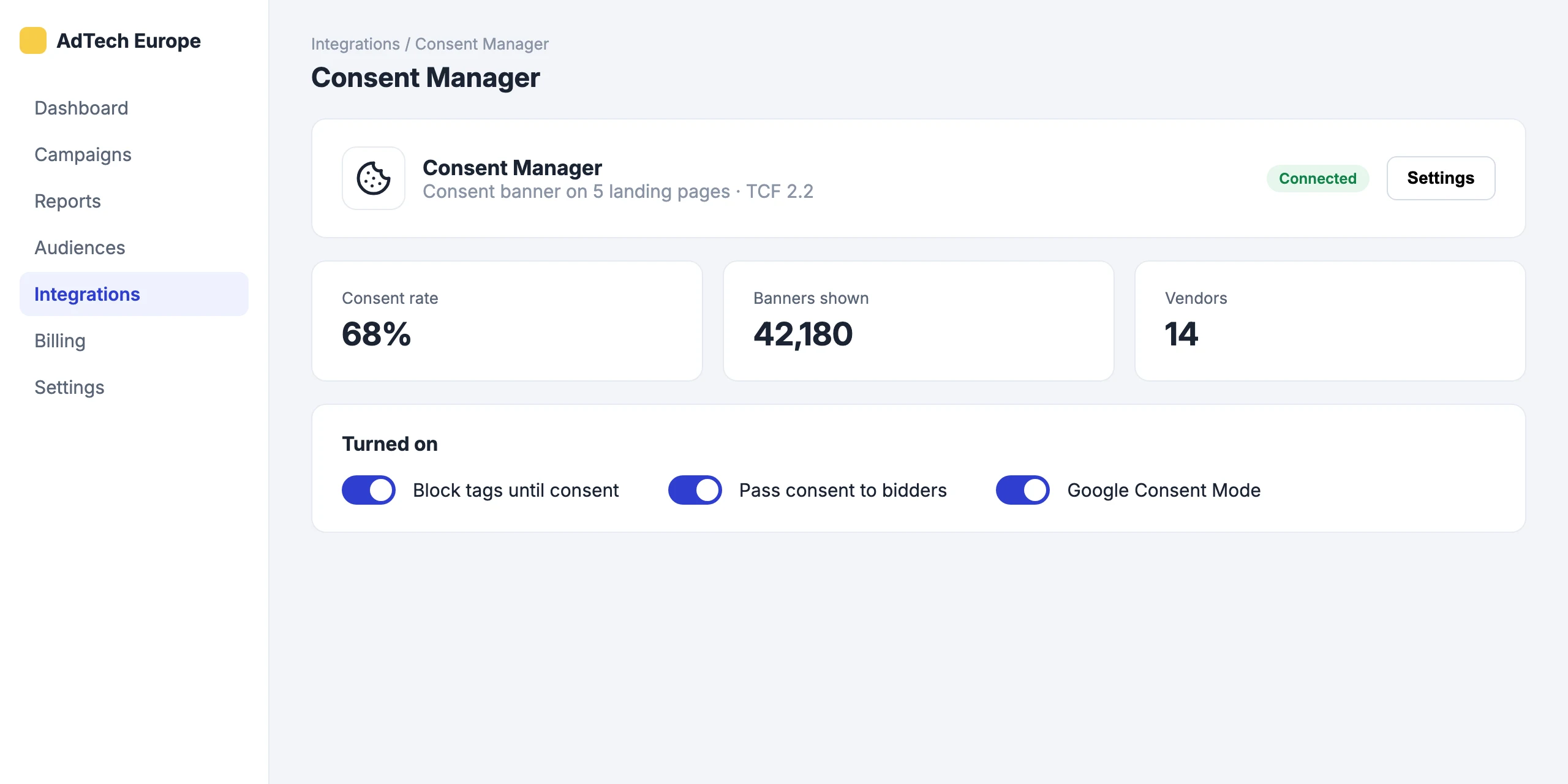 Consent Manager: Consent Manager connected to your landing pages