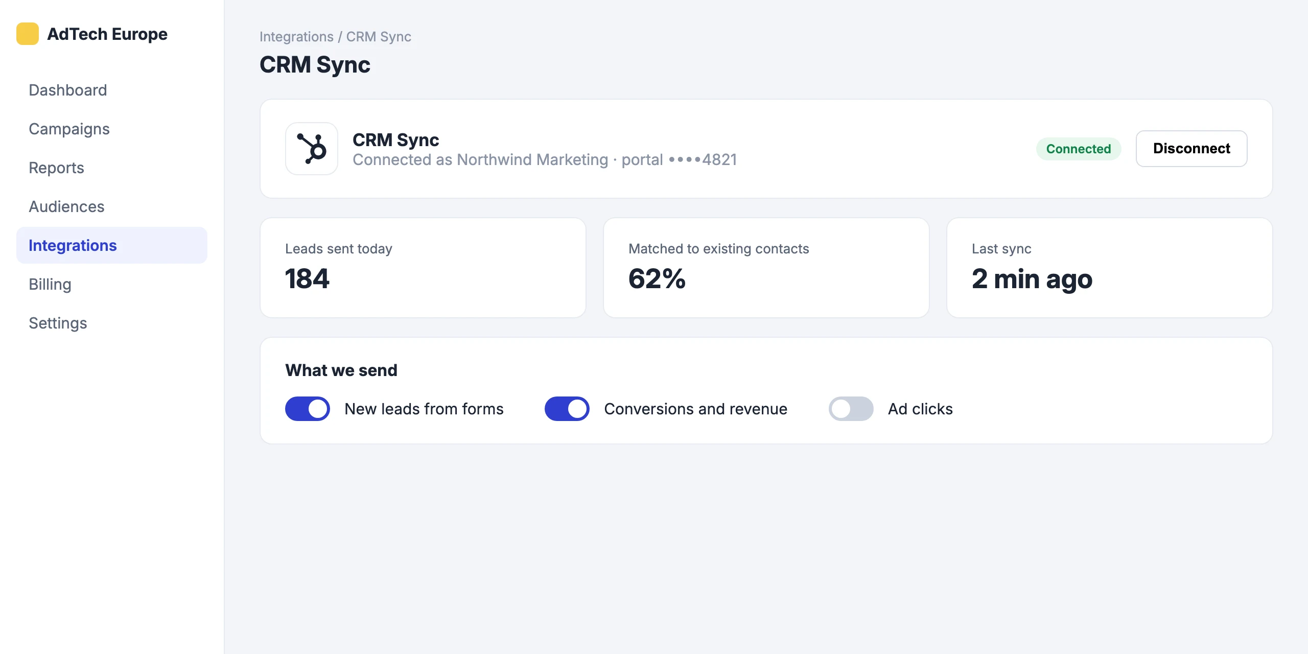 CRM Sync: Connect CRM Sync in one click