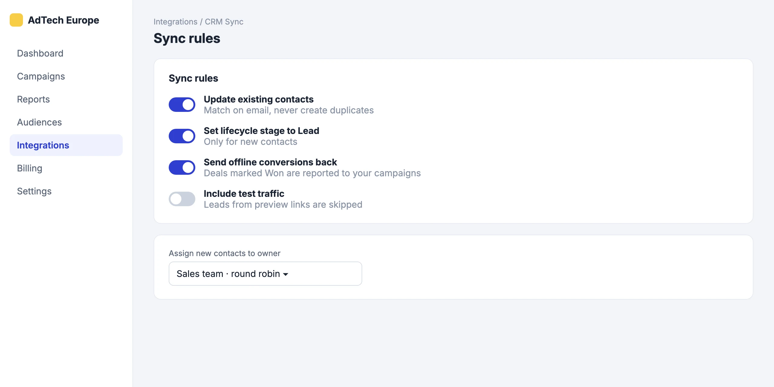 CRM Sync: Choose what is created and updated
