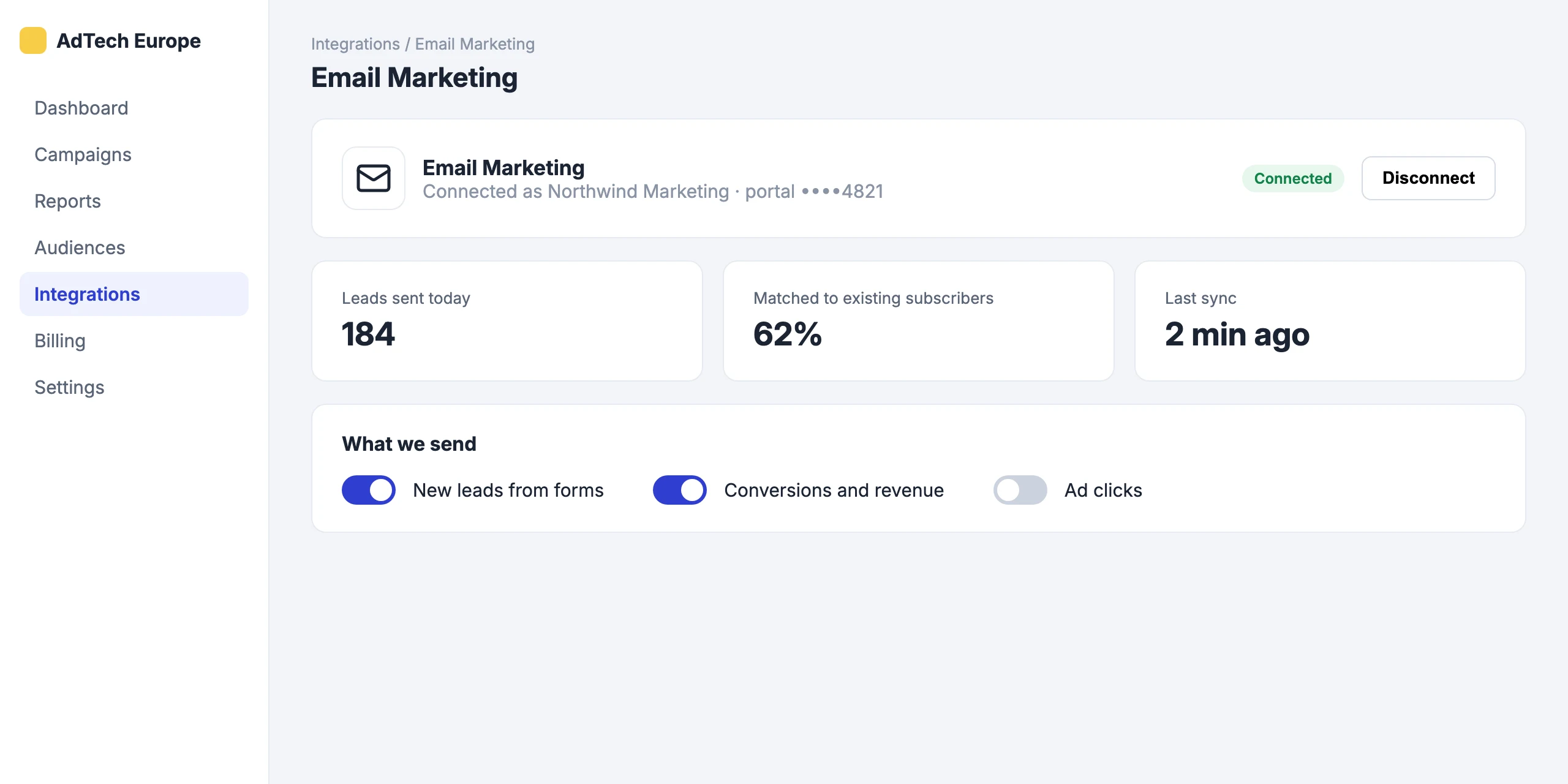 Email Marketing: Connect Email Marketing in one click
