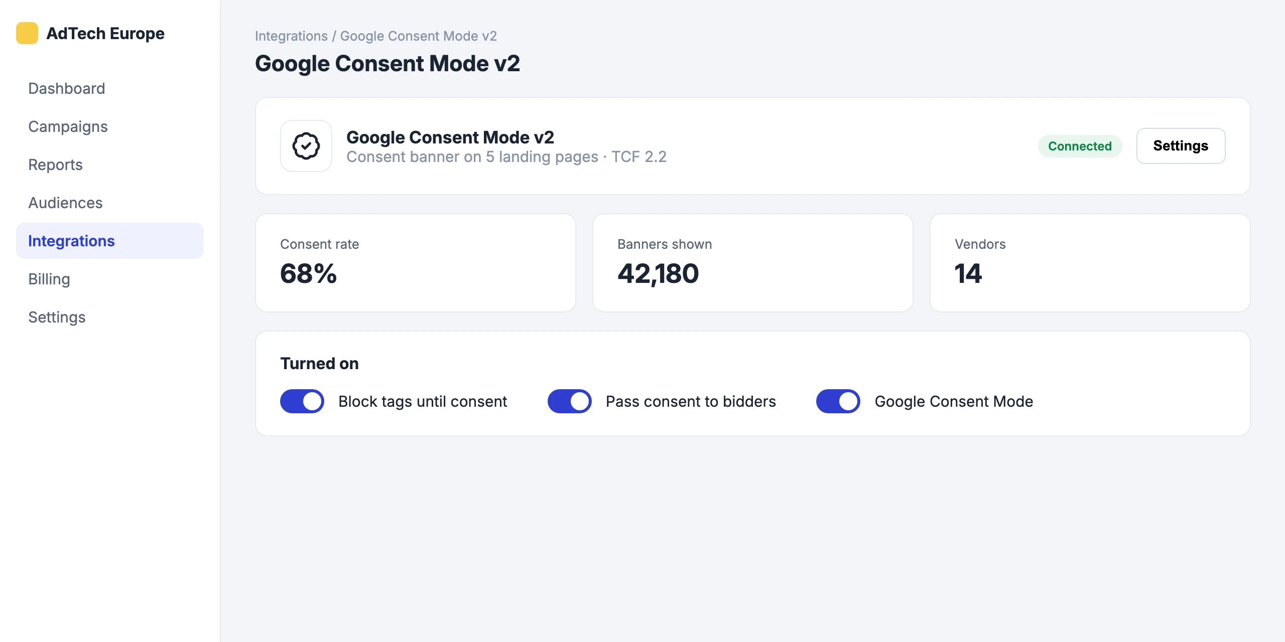 Google Consent Mode v2: Google Consent Mode v2 connected to your landing pages