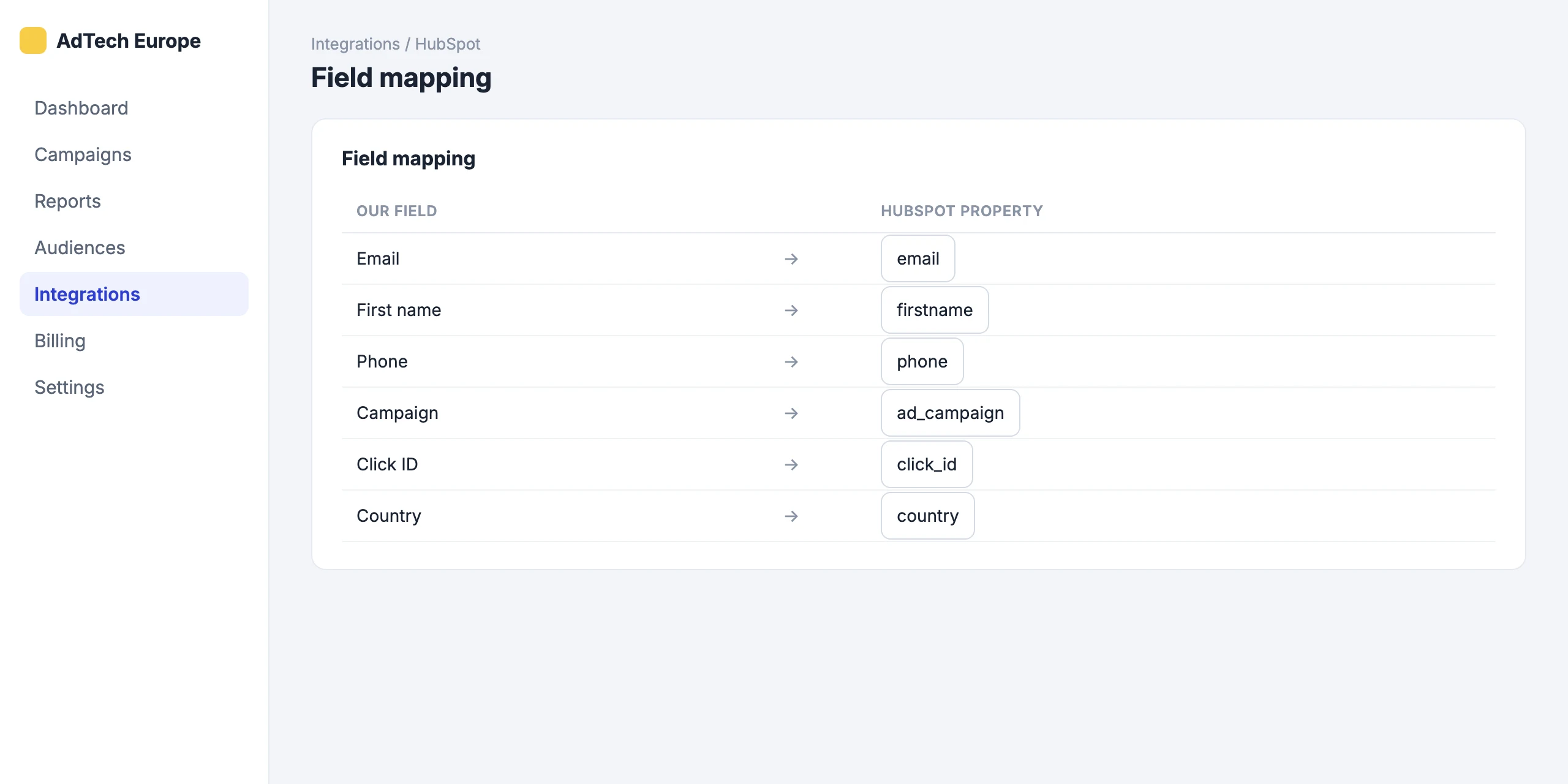 HubSpot: Map our fields to HubSpot properties