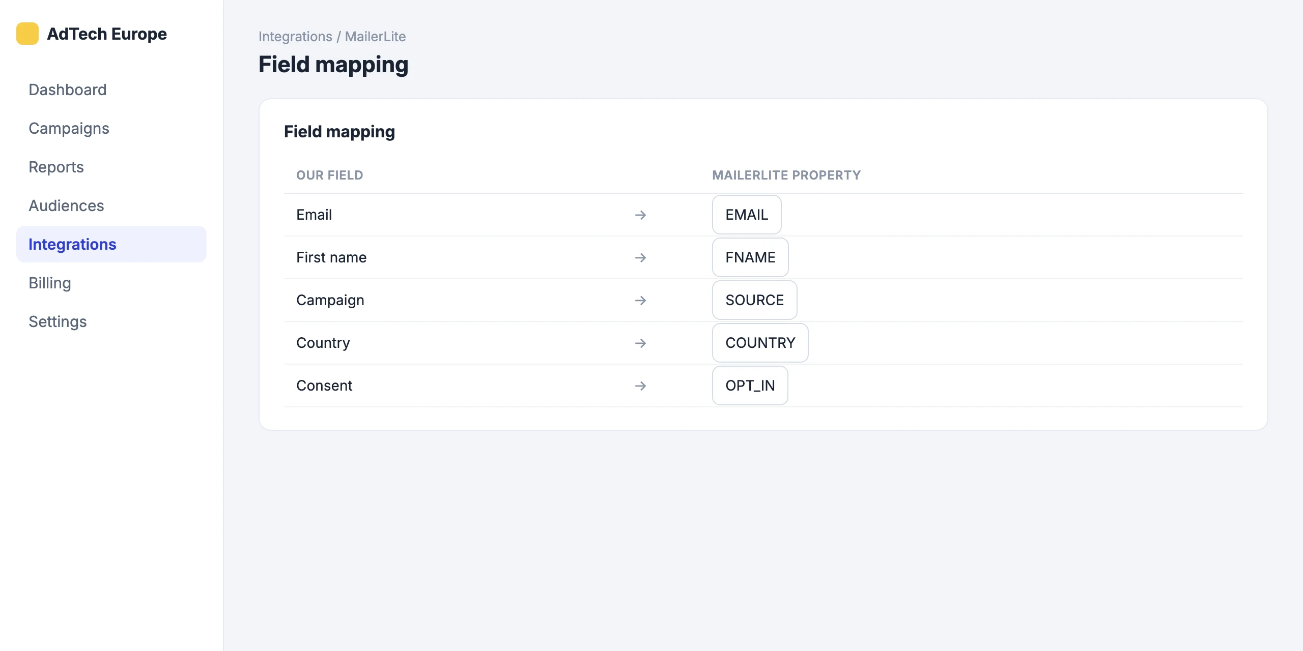 MailerLite: Map our fields to MailerLite properties