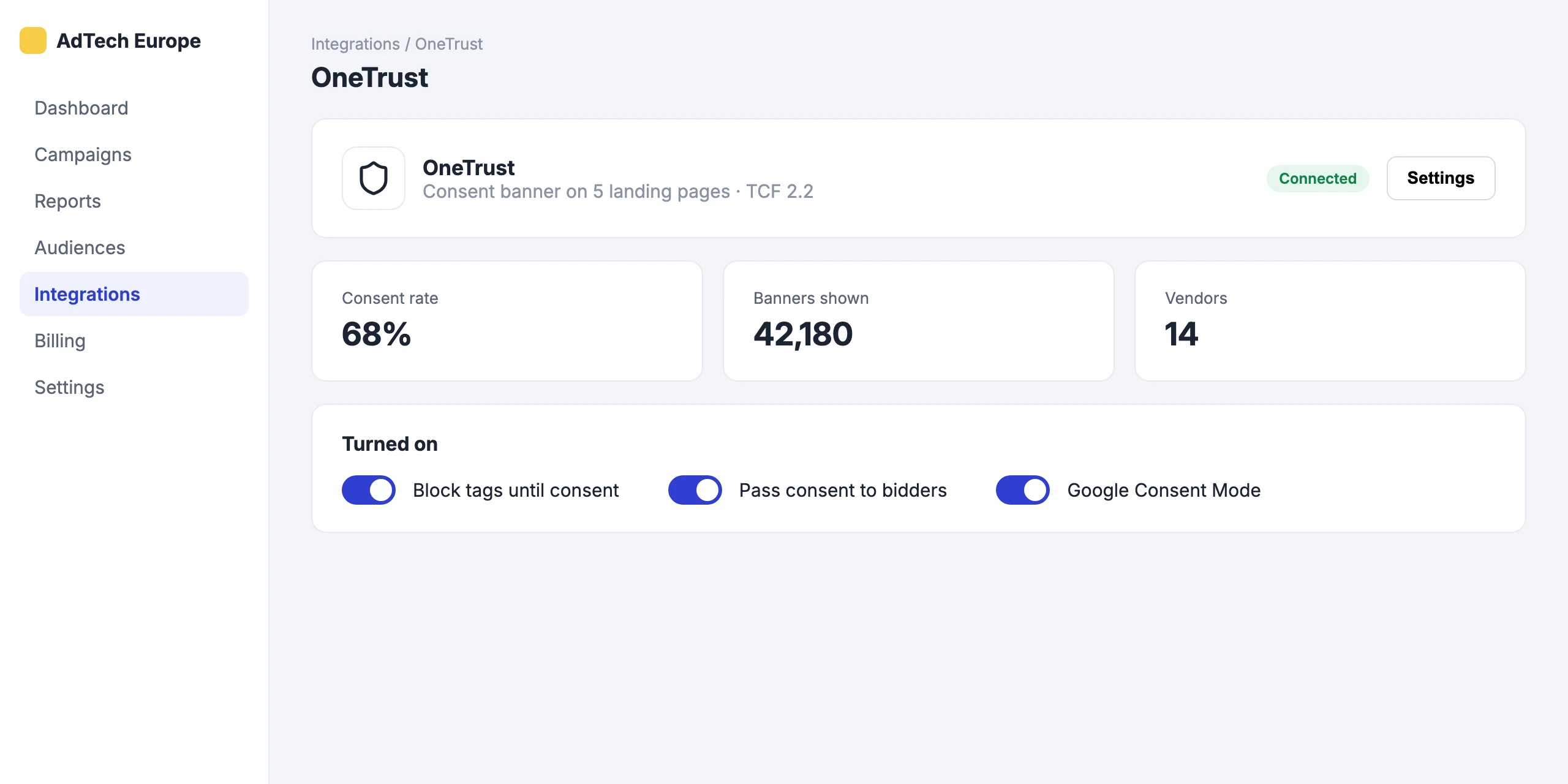 OneTrust: OneTrust connected to your landing pages