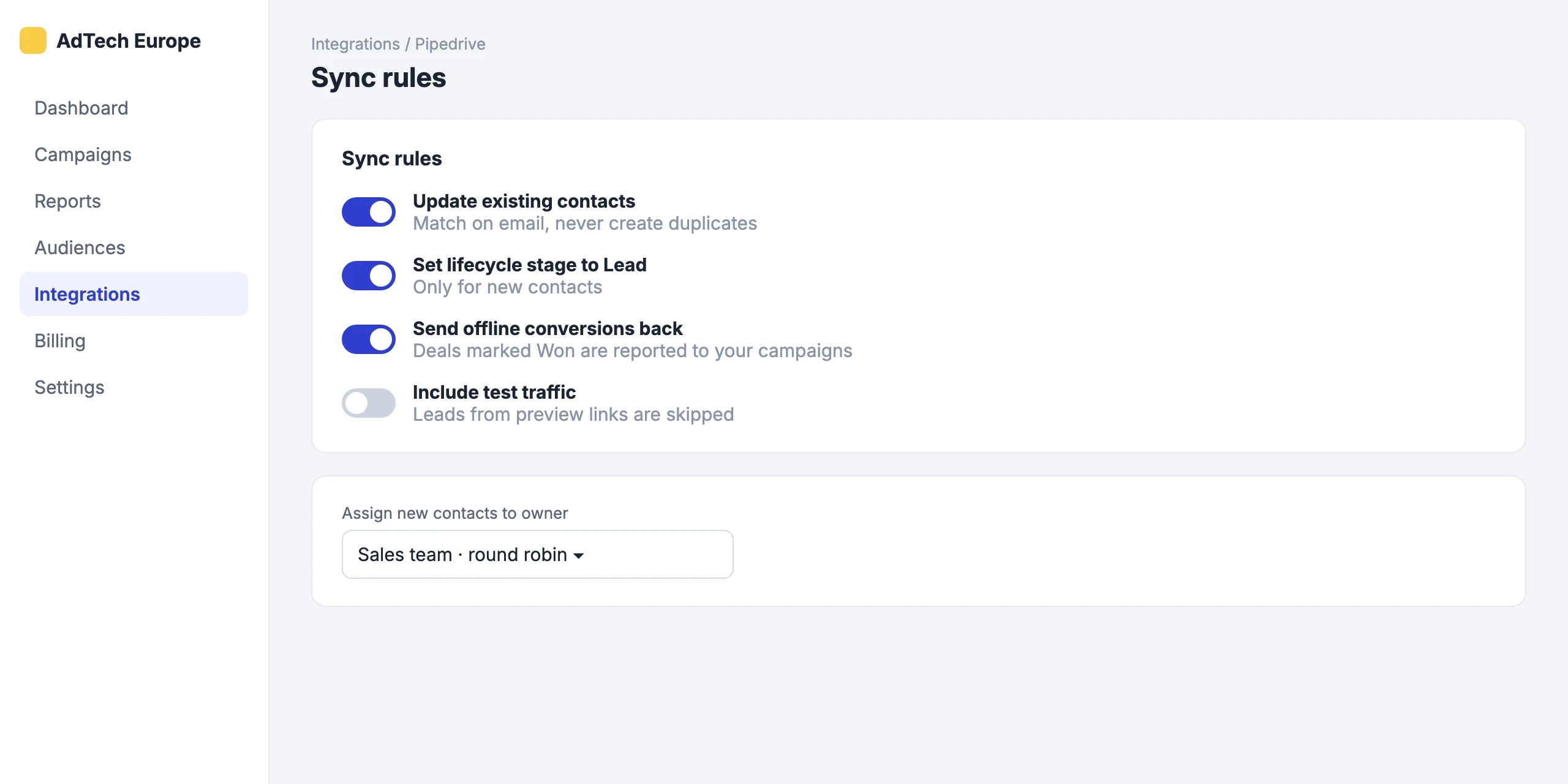 Pipedrive: Choose what is created and updated