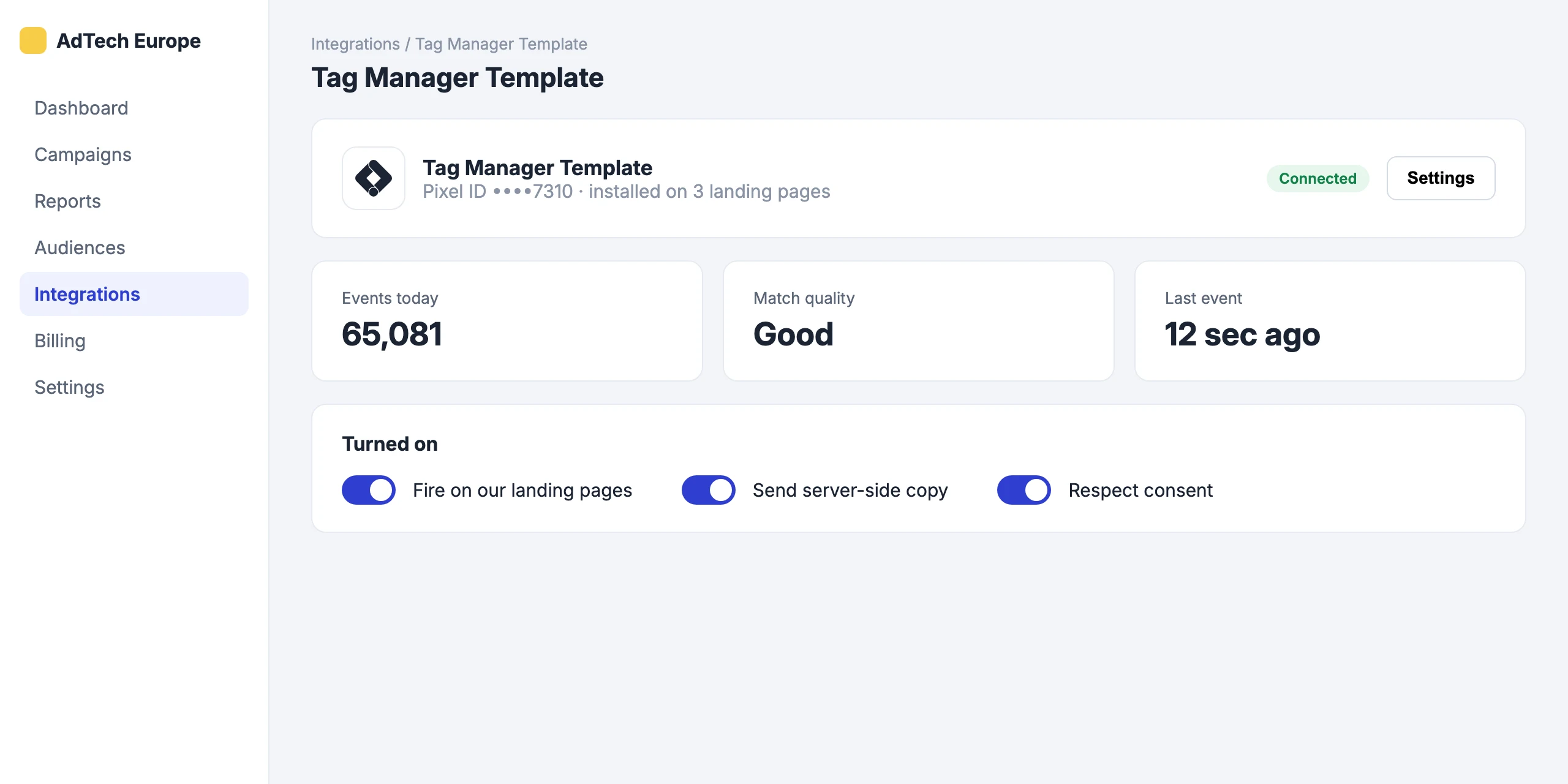 Tag Manager Template: Tag Manager Template installed without code