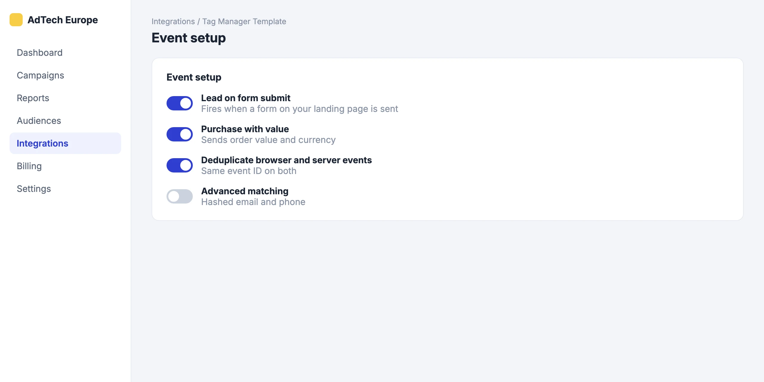 Tag Manager Template: Pick which events fire and when