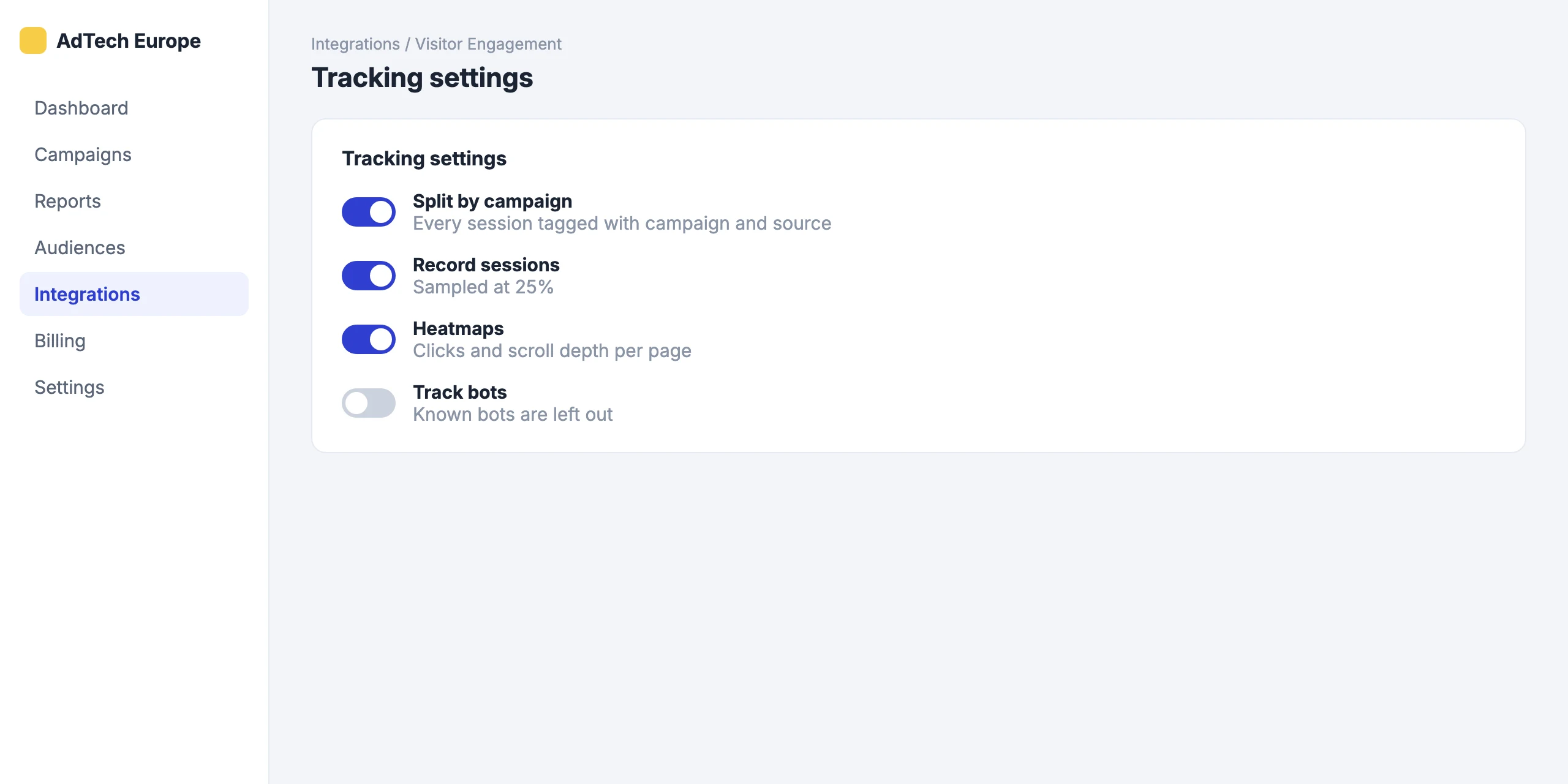 Visitor Engagement: Choose what is tracked