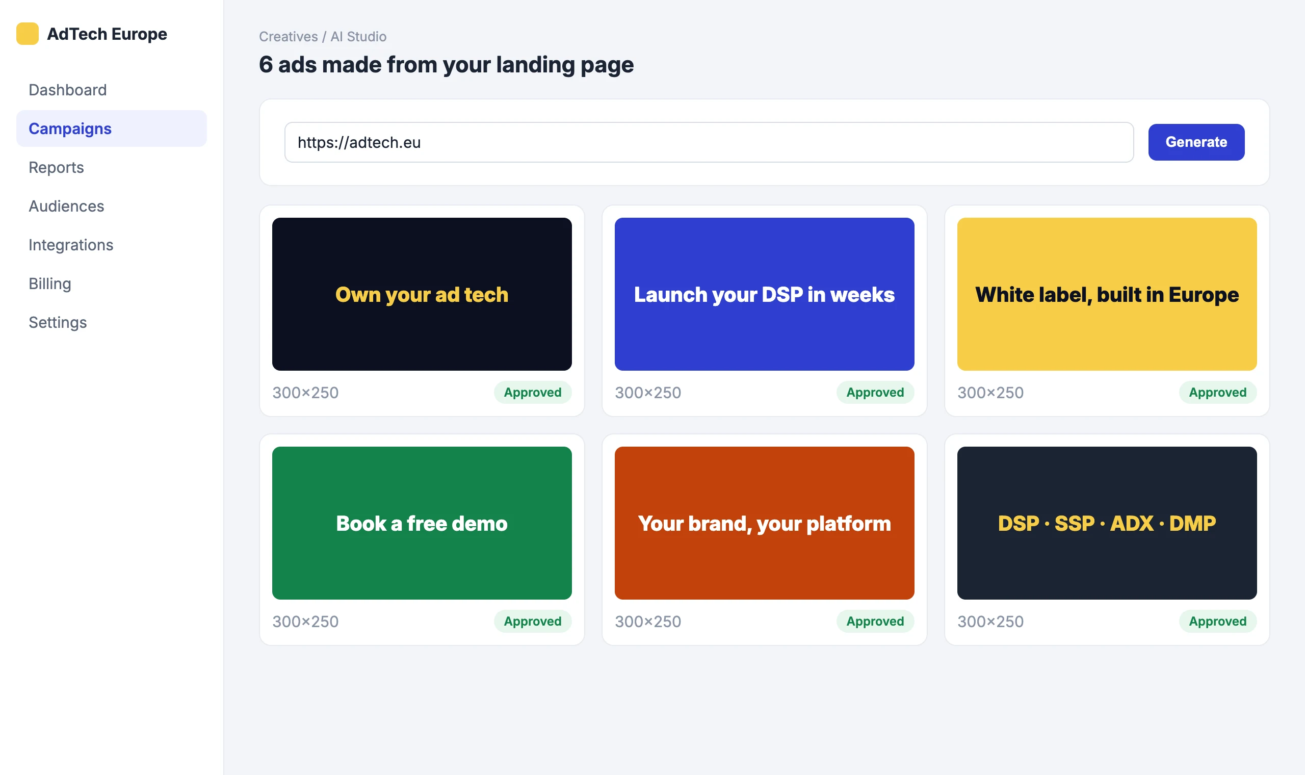 AI Creative Studio: Six ready ads from one landing page