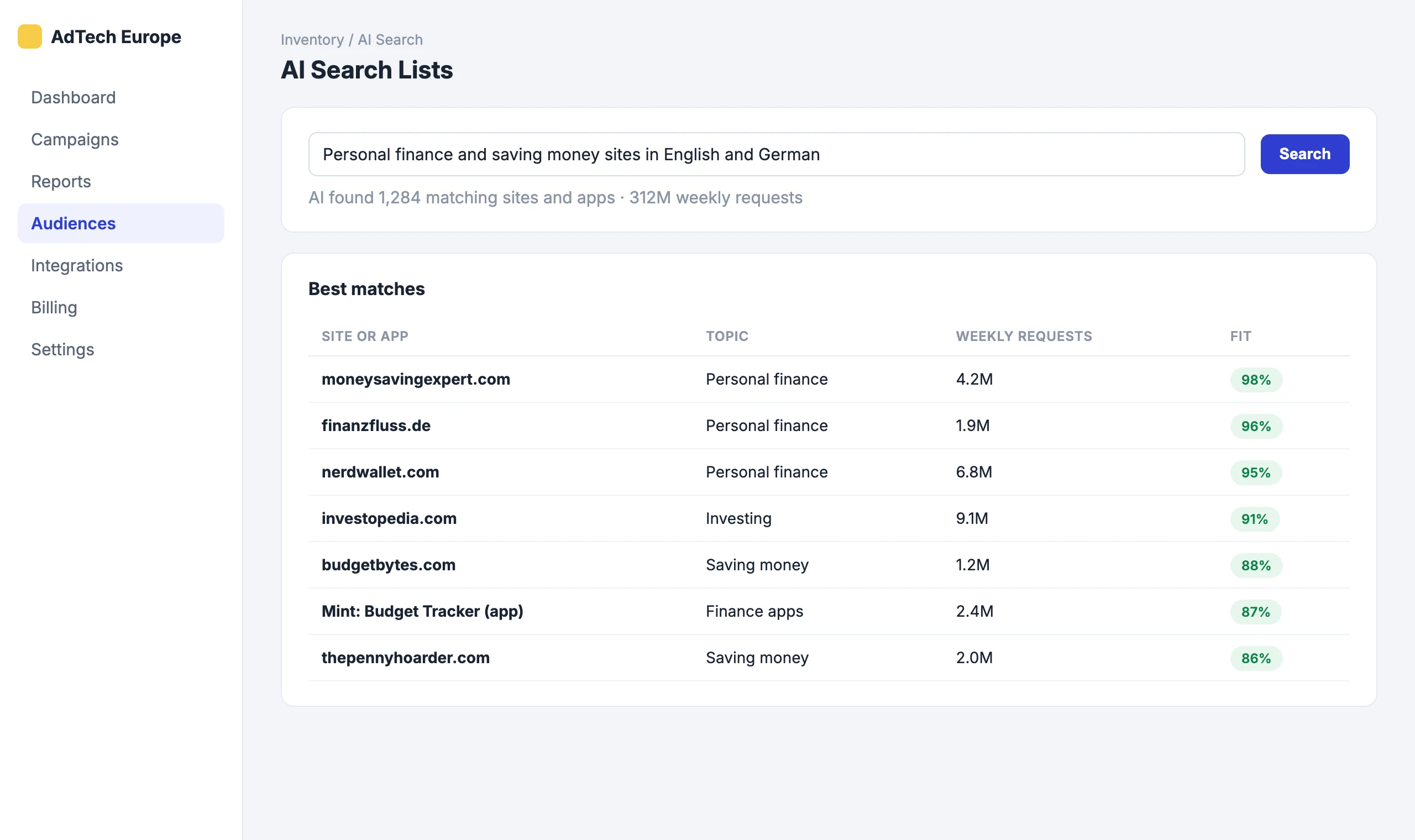 AI Search Lists: Describe the audience, get matching sites and apps