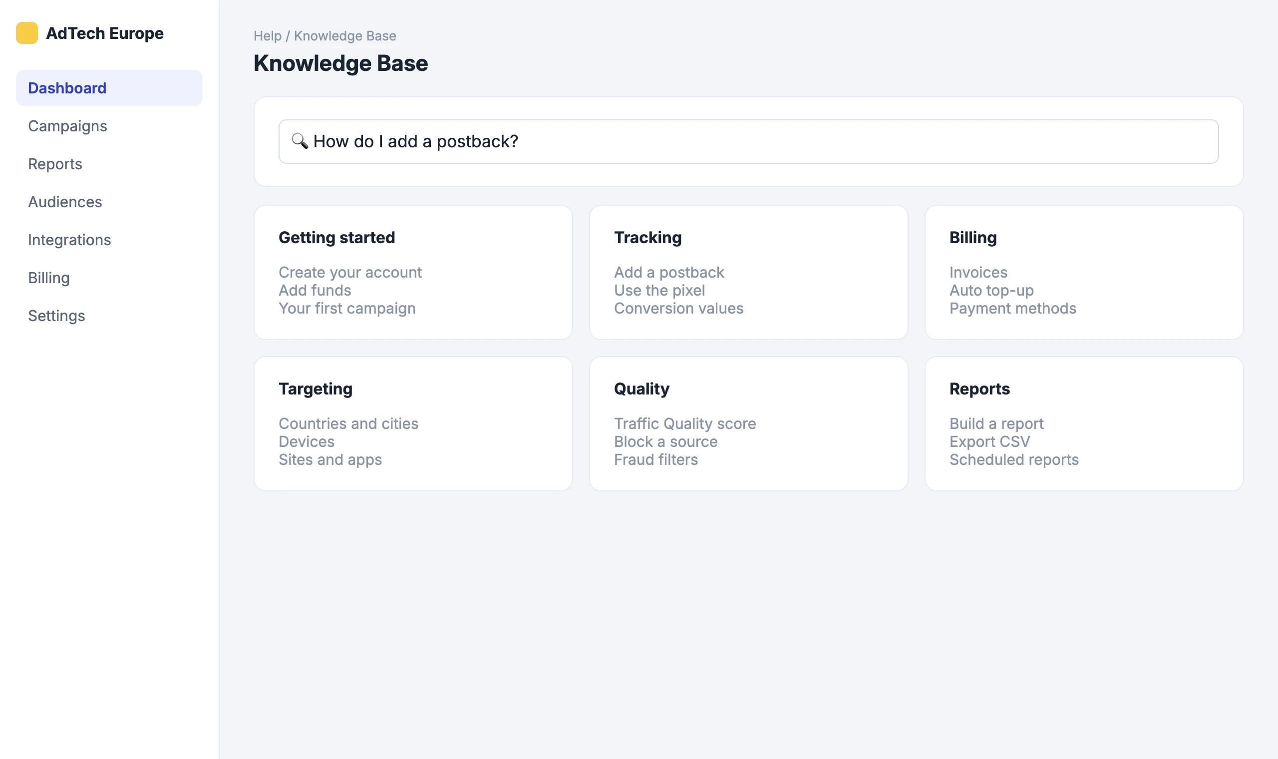 Knowledge Base: Search answers by topic