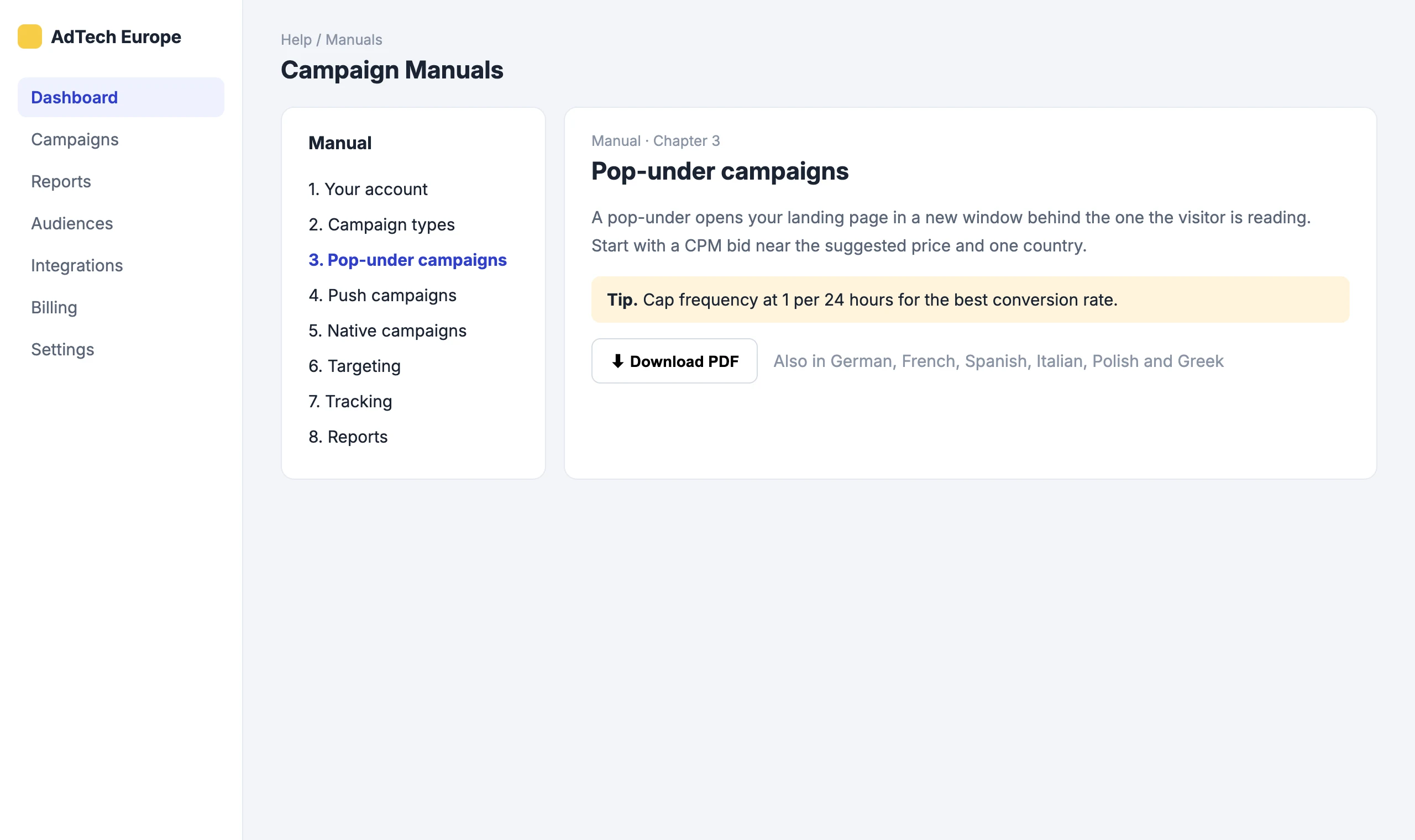 Campaign Manuals: Step-by-step manuals, also as PDF