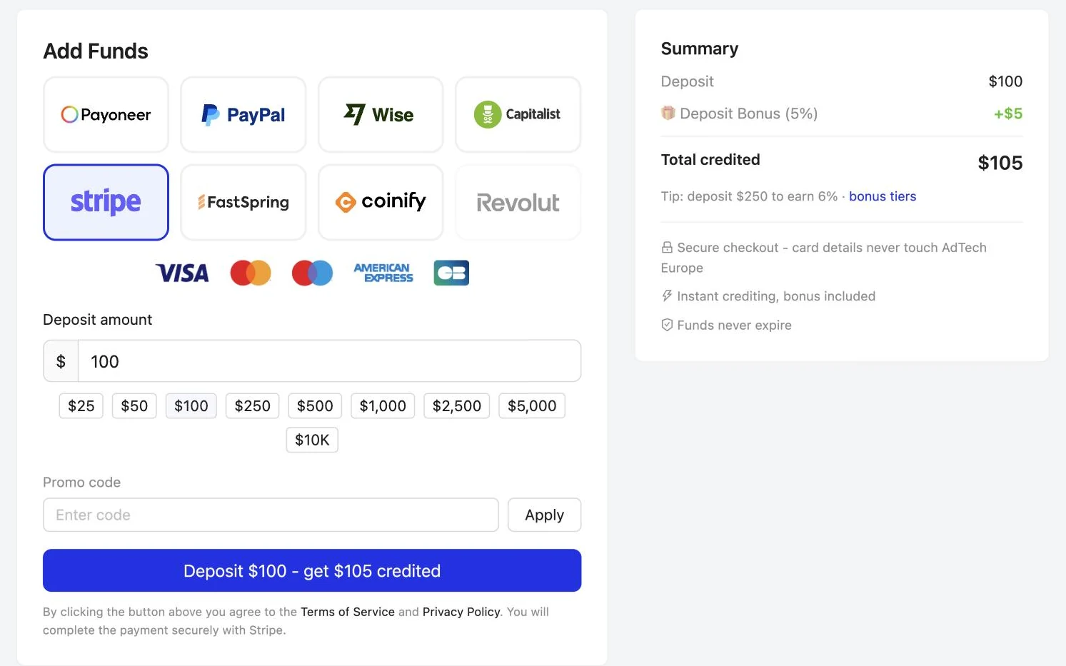 Stripe: Cards and wallets through Stripe