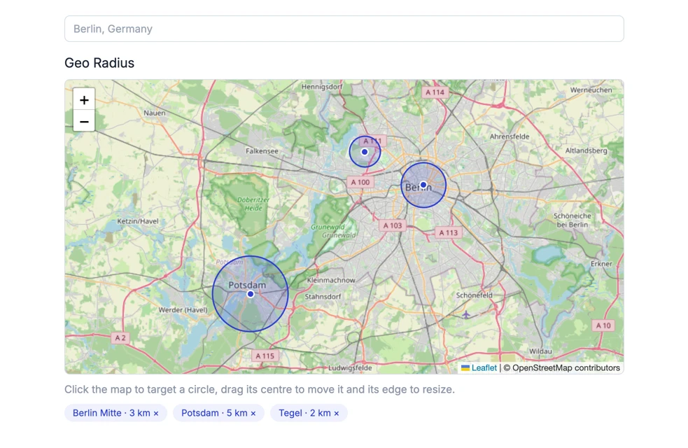 Geo-fencing: Draw a radius on the map