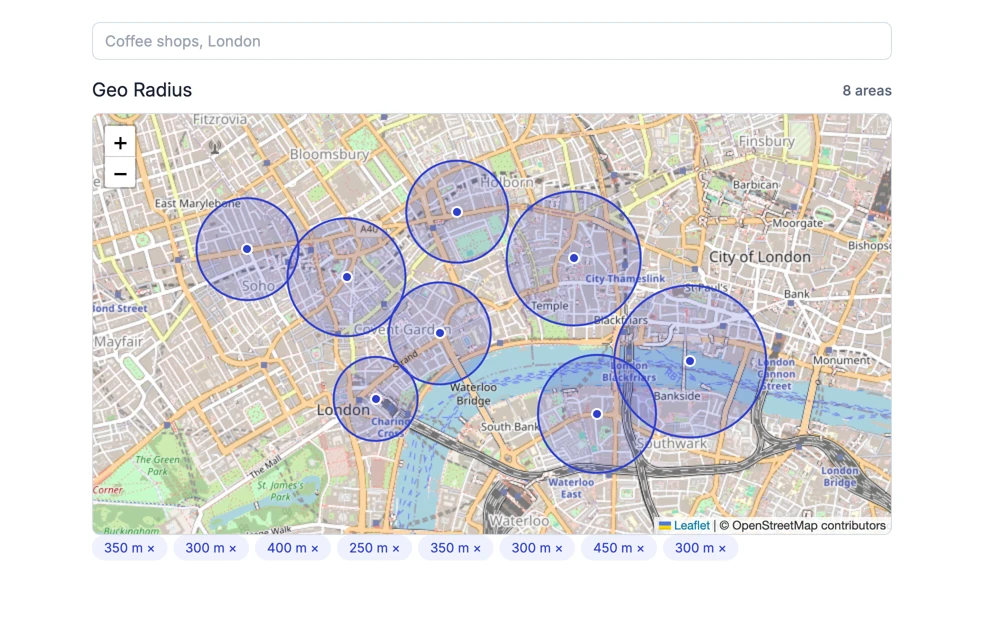 Geo-fencing: Small radius around each store, from 250 m