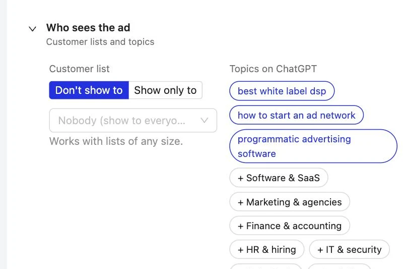 ChatGPT Ads Connector: Pick topics people ask ChatGPT about