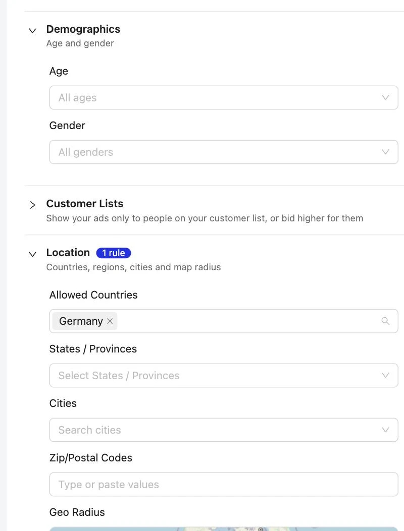 Google Ads Connector: Age, gender and location down to a map radius