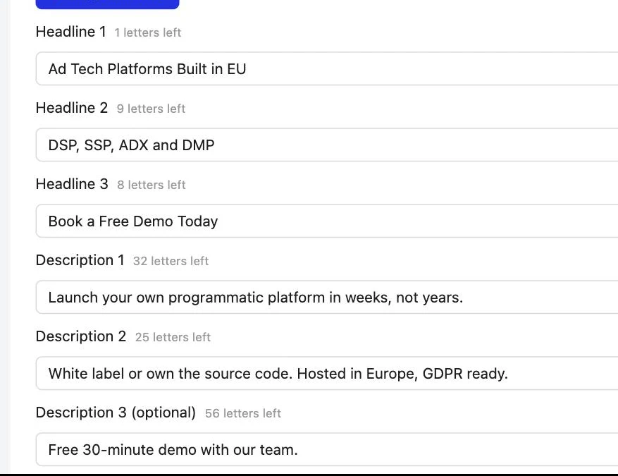 Microsoft Ads Connector: Headlines and descriptions, with AI help