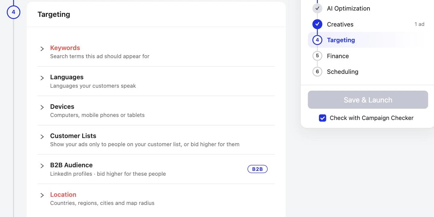 Microsoft Ads Connector: Keywords, languages, devices, B2B and location