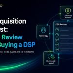 AdTech Europe blog banner showing a DSP Acquisition Checklist with key areas: ownership, technology, inventory, commercial model, and support.