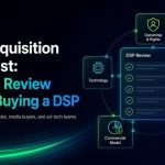AdTech Europe blog banner showing a DSP Acquisition Checklist with key areas: ownership, technology, inventory, commercial model, and support.