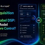 AdTech Europe infographic comparing DSP acquisition and white-label DSP control, ownership, data, bidding, and integrations.