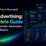 AdTech Europe feature image showing a DSP advertising dashboard with campaign metrics, programmatic buying charts, audience targeting, media buying, and integrations.