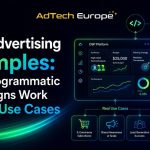 AdTech Europe infographic showing key DSP features to evaluate before buying, including targeting, bidding, reporting, data, and integrations.