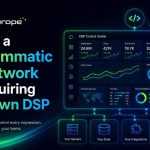 AdTech Europe banner showing a DSP dashboard and headline about launch programmatic ad network by acquiring your own DSP.