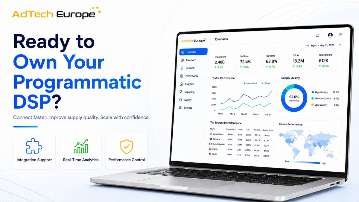 Ready to Own Your Programmatic DSP? Visual with analytics dashboard, integration support, real-time insights, and performance control.