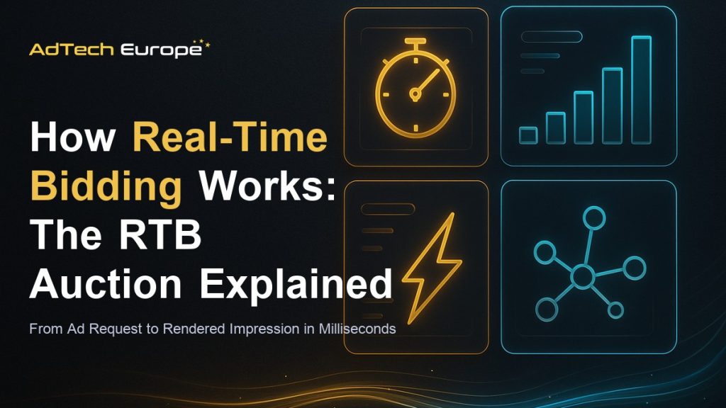 How real-time bidding works featured image showing the RTB auction between publishers, exchanges, and DSPs.