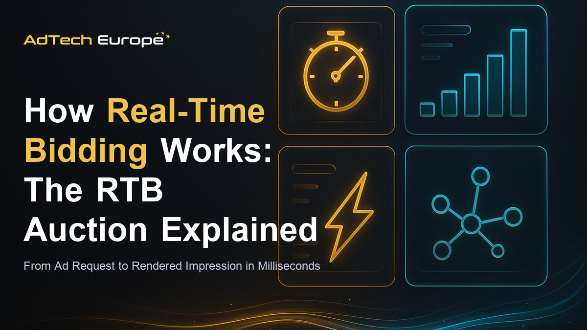How real-time bidding works featured image showing the RTB auction between publishers, exchanges, and DSPs.