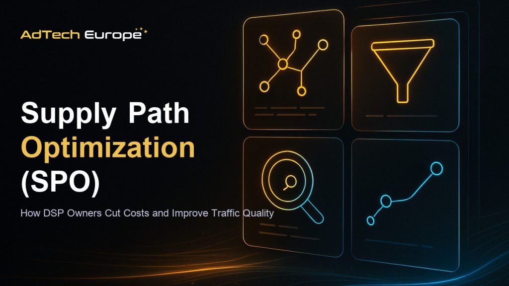 Supply path optimization featured image showing a DSP dashboard tracking programmatic supply paths and SSP connections