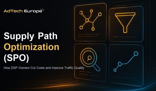 Supply path optimization featured image showing a DSP dashboard tracking programmatic supply paths and SSP connections