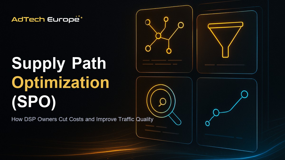 Supply path optimization featured image showing a DSP dashboard tracking programmatic supply paths and SSP connections