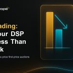 Bid shading feature image showing a DSP dashboard lowering bids toward the winning price in a first-price auction.
